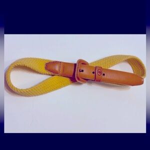 33” Yellow Woven Belt Liz Claiborne Vintage 90’s With Brown Leather Size M/L